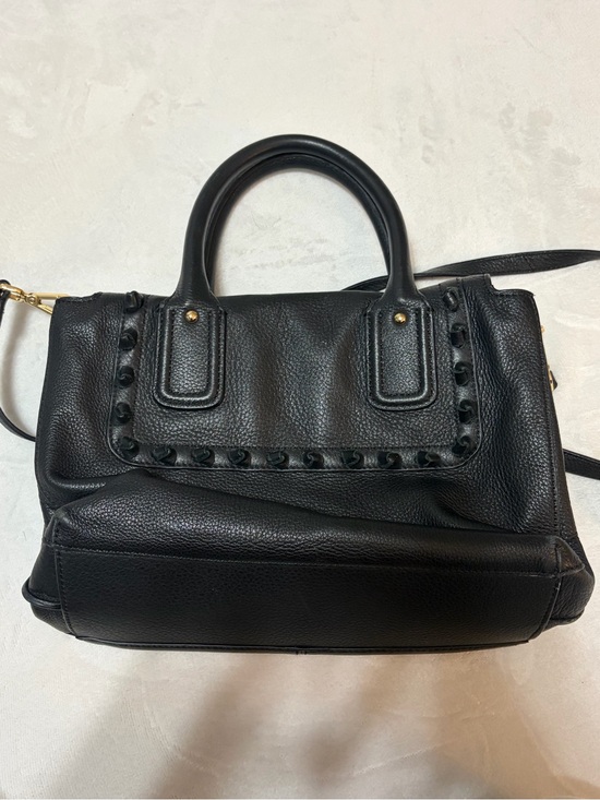 Vince Camuto Handbags - Vince Camuto Black Pebbled Leather Top-Handle Satchel with Stud Trim